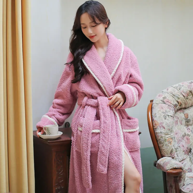 Winter Fleece Paar Revers Ausschnitt Bademantel
