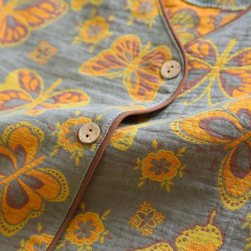 Loungewear-Set aus Baumwolle mit verkürzter Hose und Schmetterlingsmuster