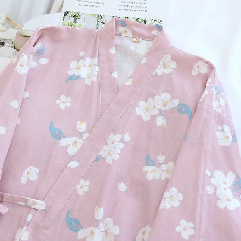 Pyjama-Set aus Baumwollgaze mit V-Ausschnitt und Blumenmuster
