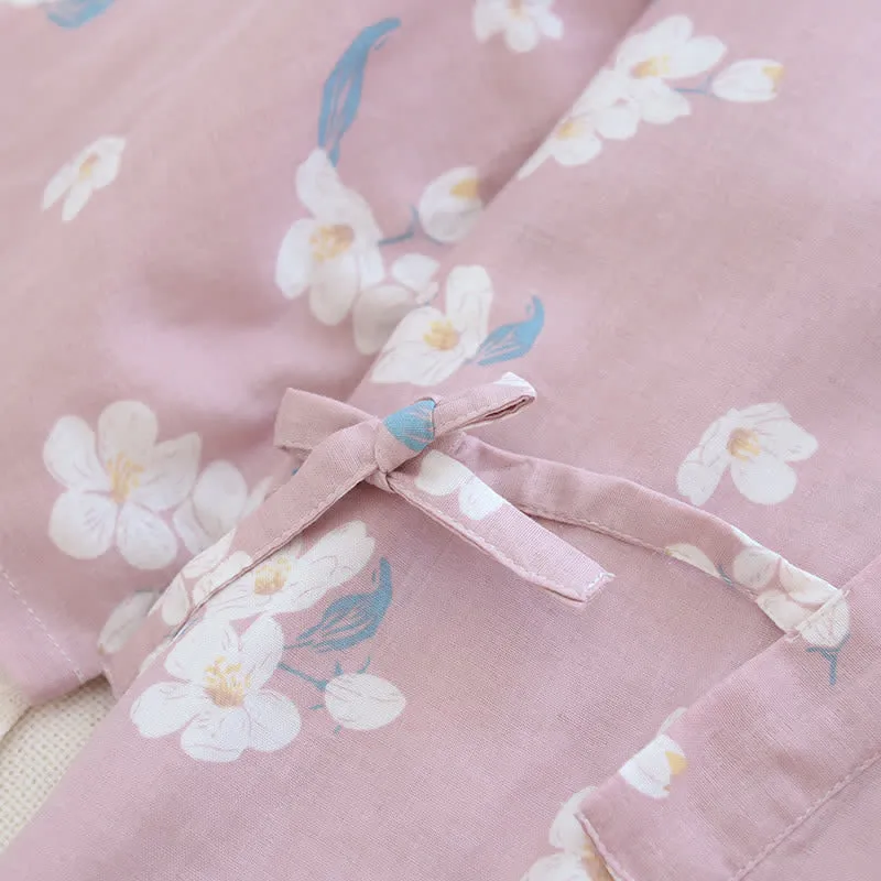 Pyjama-Set aus Baumwollgaze mit V-Ausschnitt und Blumenmuster