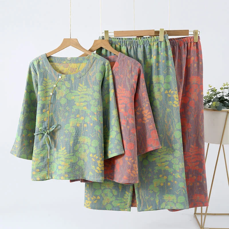 Baumwollgaze Vintage Retro Loungewear Set