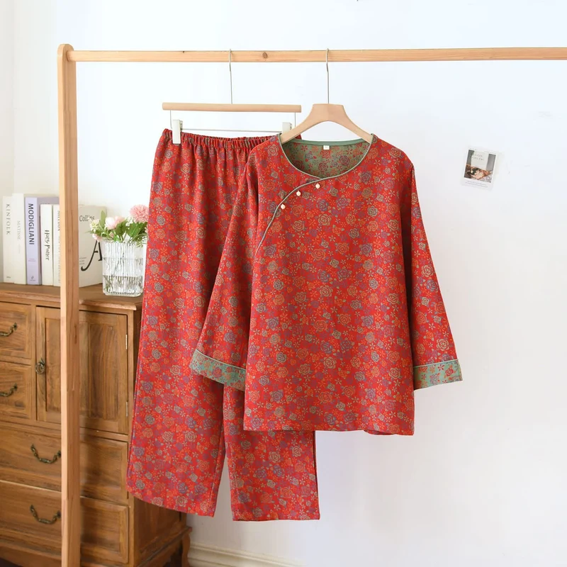 Pyjama-Set aus Baumwollgaze mit neun Ärmeln
