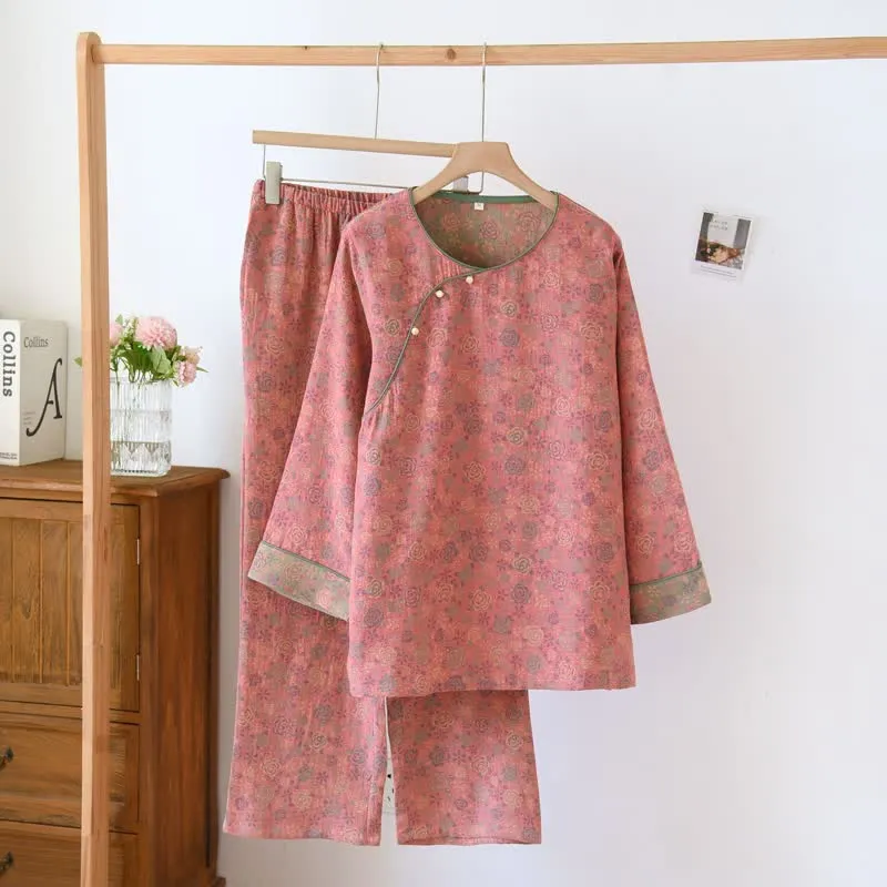 Pyjama-Set aus Baumwollgaze mit neun Ärmeln