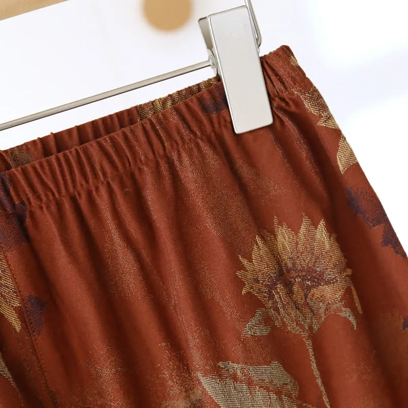 Retro Sonnenblumen Stehkragen Paar Pyjama Set