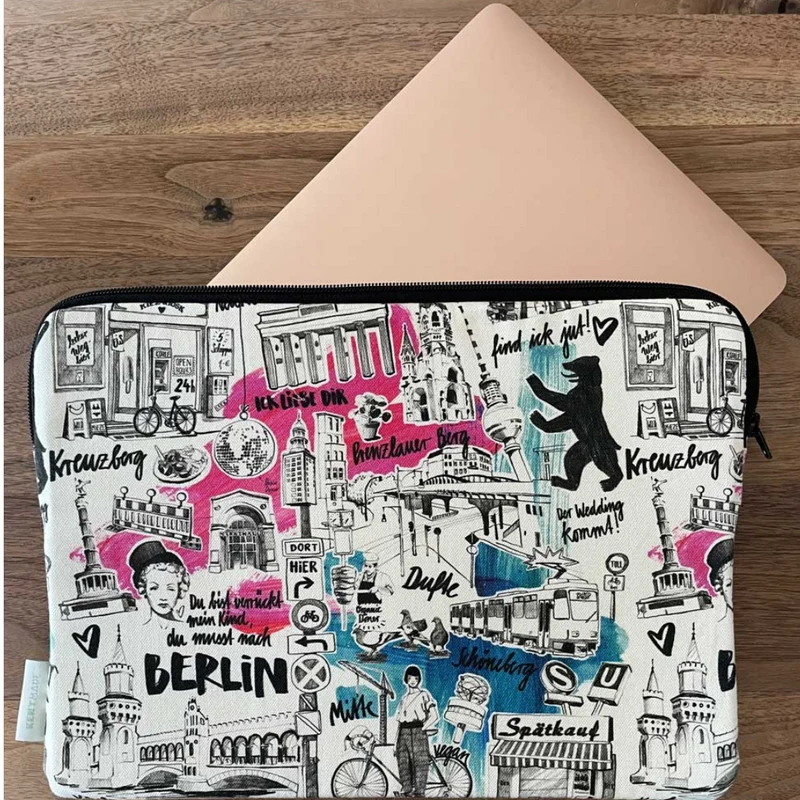 Laptoptasche im beliebten Berlindesign aus 100% Baumwolle für 13"/14" Laptops