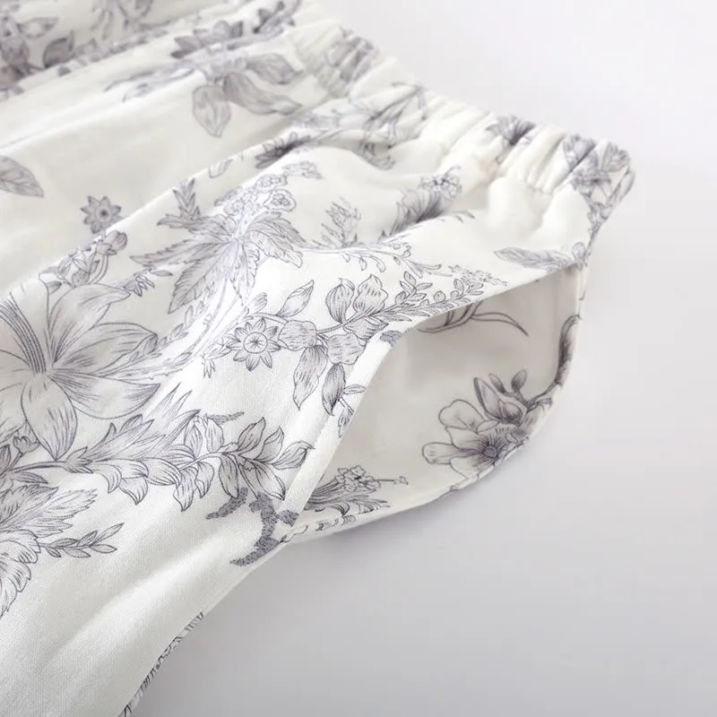 Pyjama-Set aus Baumwolle mit Blumenmuster und Dreiviertelärmeln