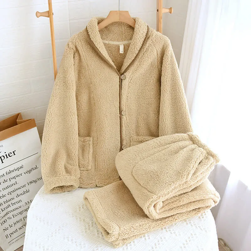 Einfaches, einfarbiges Fleece-Pyjama-Set für Paare