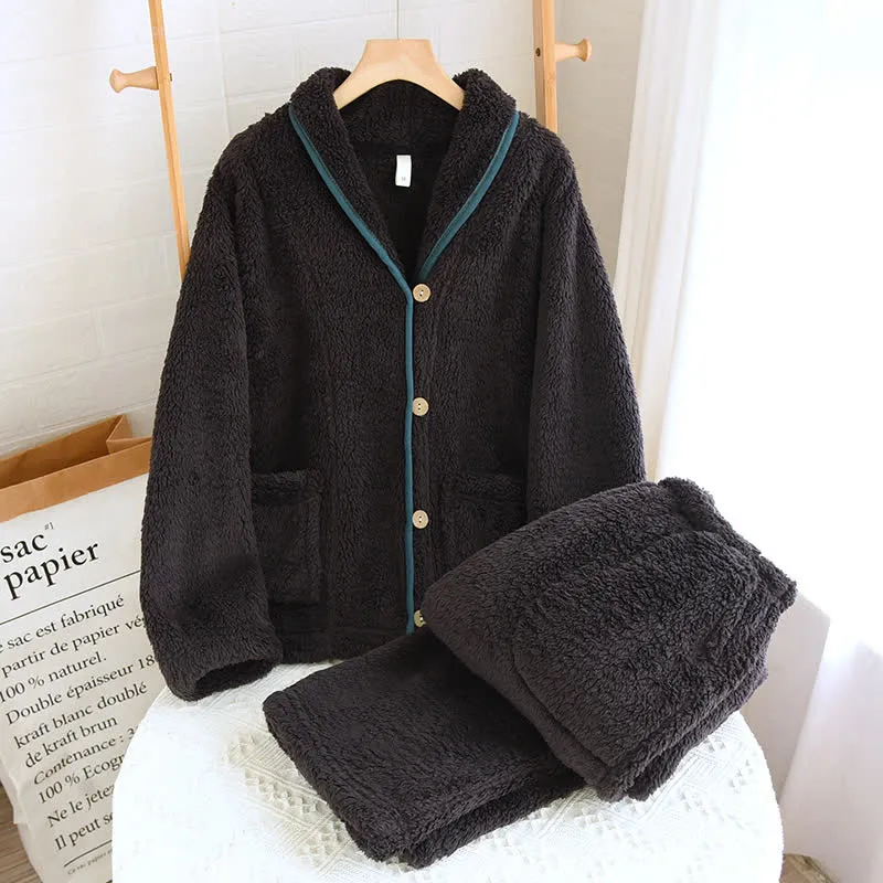 Einfaches, einfarbiges Fleece-Pyjama-Set für Paare
