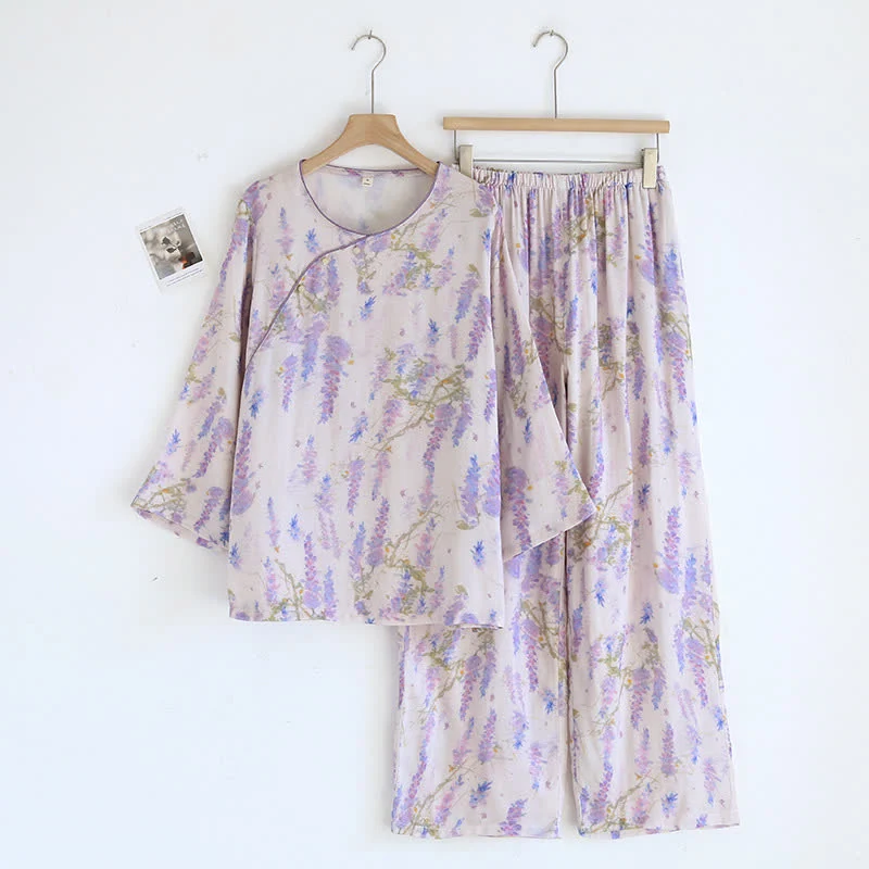 Ländliches Wisteria-Pyjama-Set aus Bambusfaser