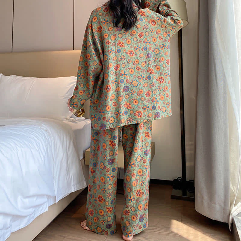 Loungewear-Set aus Baumwolle mit Blumenmuster in Übergröße