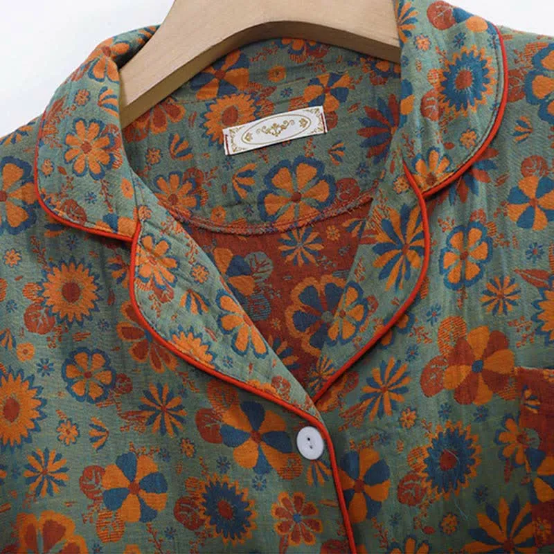 Loungewear-Set aus Baumwolle mit Blumenmuster in Übergröße