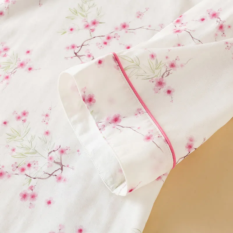 Pyjama-Set aus Bambus-Baumwolle mit Vintage-Pflaumenblüten-Print