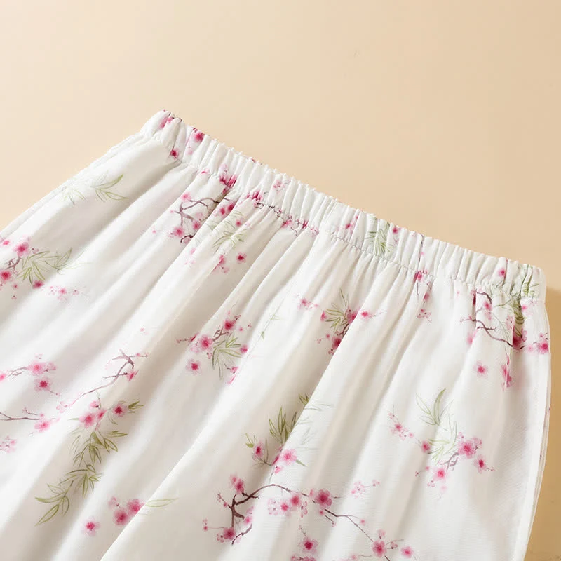Pyjama-Set aus Bambus-Baumwolle mit Vintage-Pflaumenblüten-Print