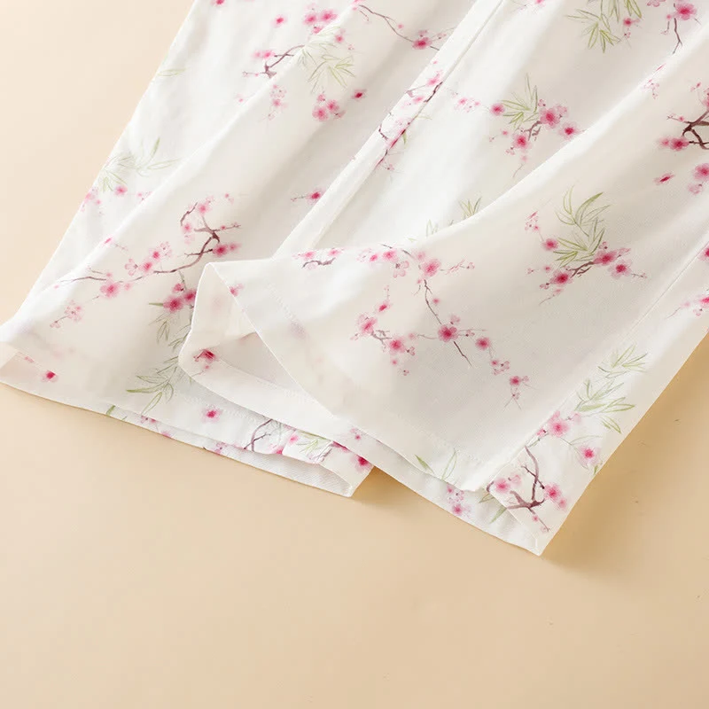 Pyjama-Set aus Bambus-Baumwolle mit Vintage-Pflaumenblüten-Print