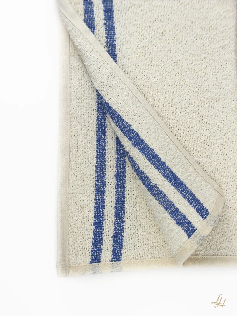 Waschlappen aus Leinenfrotté-Cremeweiß mit Farbstreifen