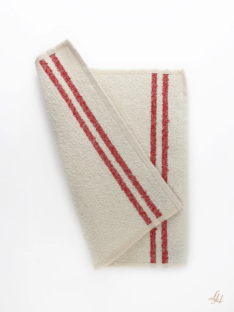 Waschlappen aus Leinenfrotté-Cremeweiß mit Farbstreifen