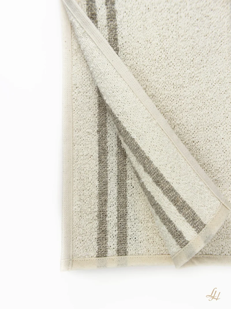 Waschlappen aus Leinenfrotté-Cremeweiß mit Farbstreifen