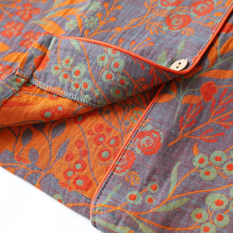 Vintage Loungewear-Set aus Baumwolle mit Blattmotiv und Revers