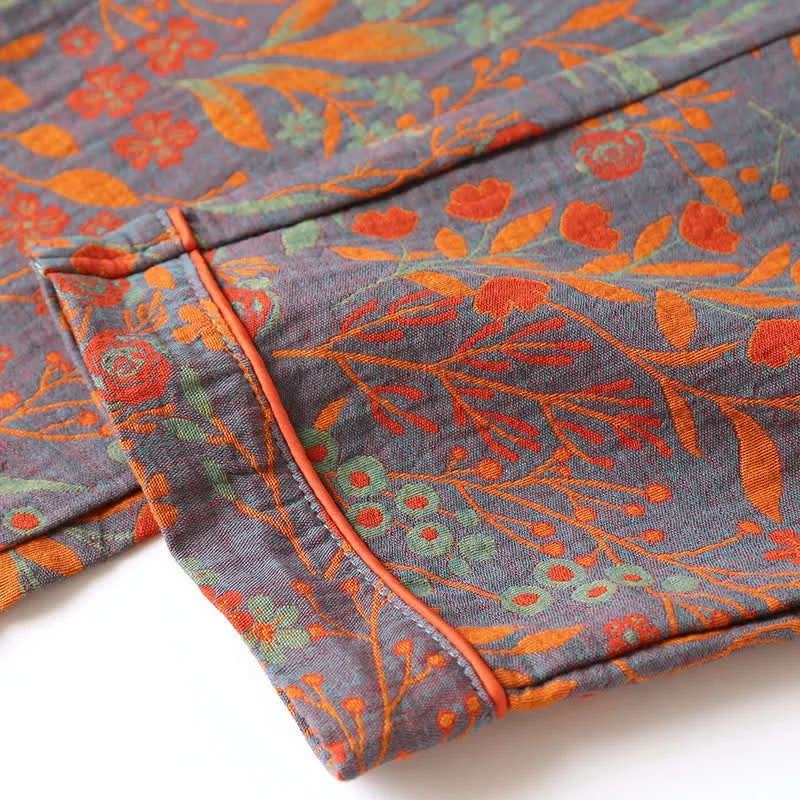 Vintage Loungewear-Set aus Baumwolle mit Blattmotiv und Revers