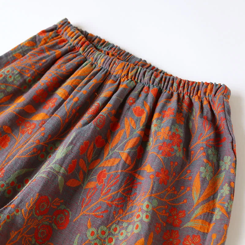 Vintage Loungewear-Set aus Baumwolle mit Blattmotiv und Revers