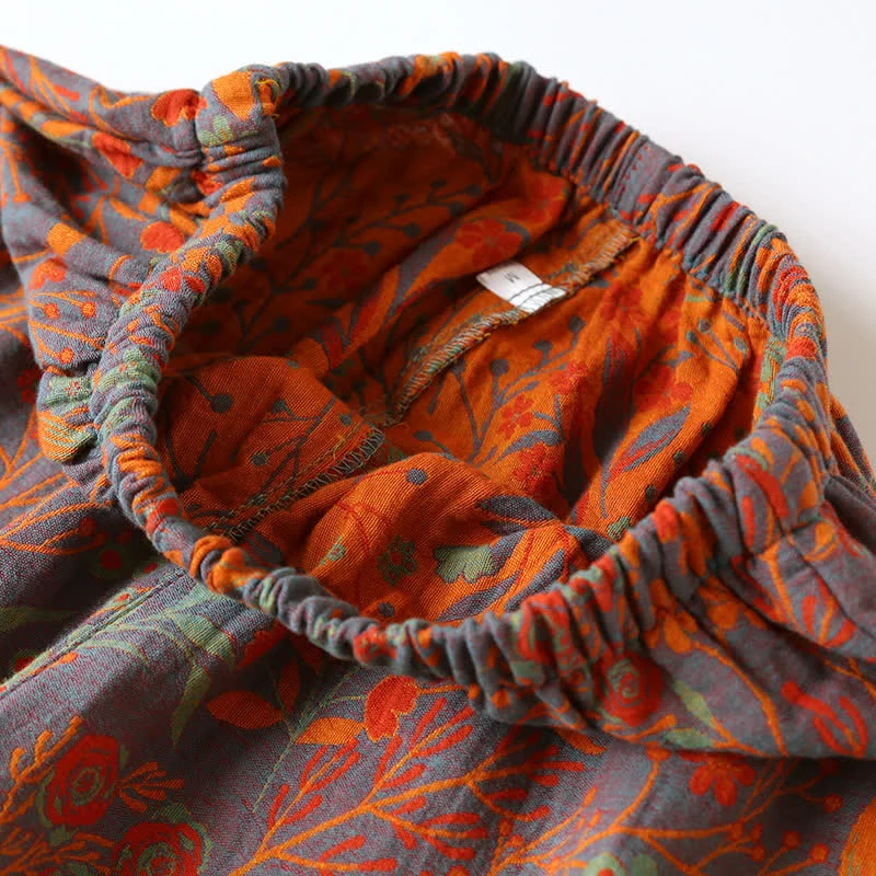 Vintage Loungewear-Set aus Baumwolle mit Blattmotiv und Revers