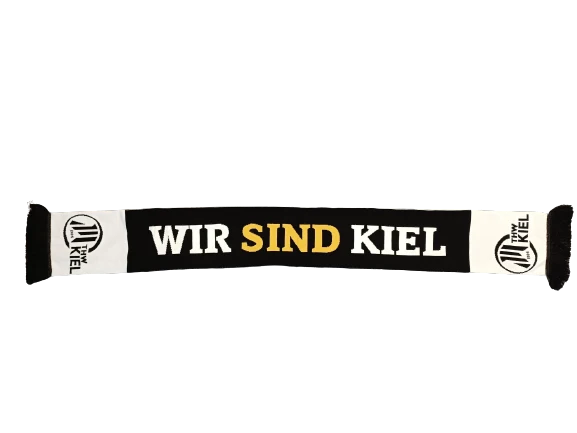 Schal feingestrickt "WIR SIND KIEL" schwarz/weiß/gold