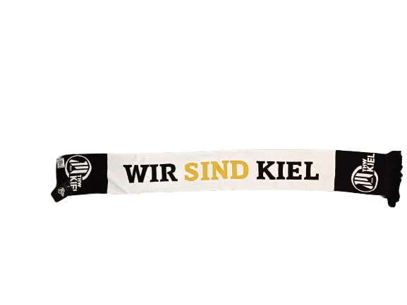 Schal feingestrickt "WIR SIND KIEL" schwarz/weiß/gold