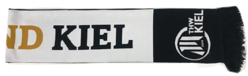 Schal feingestrickt "WIR SIND KIEL" schwarz/weiß/gold