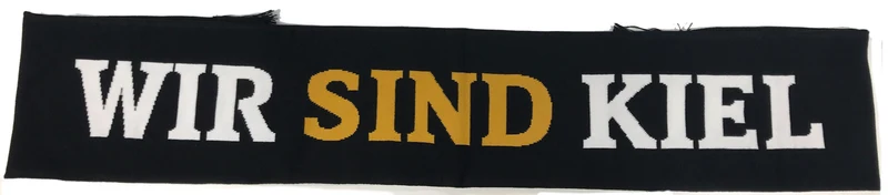 Schal feingestrickt "WIR SIND KIEL" schwarz/weiß/gold