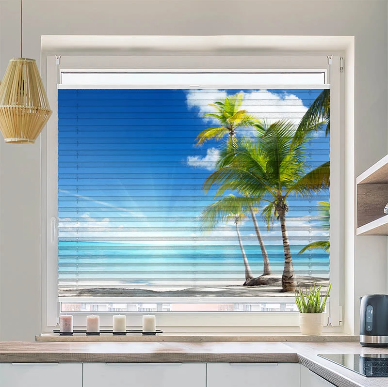Wabenplissee Motiv "Palmen Strand Sonne"