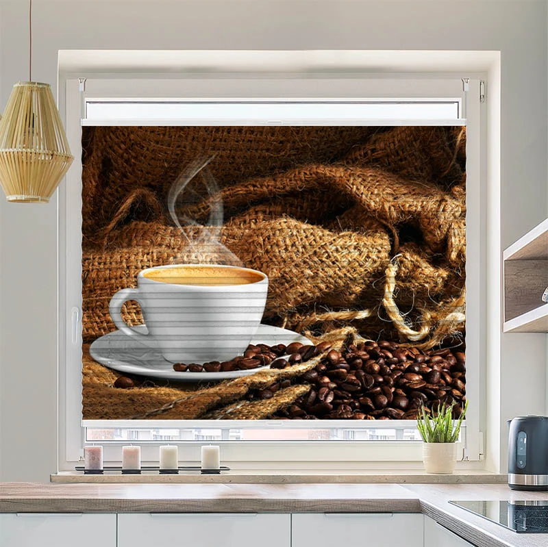 Wabenplissee Motiv "Kaffeetasse Bohnen"