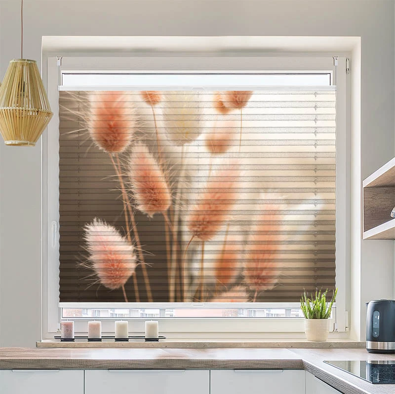 Wabenplissee Motiv "Flauschiges Hasenschwanzgras"