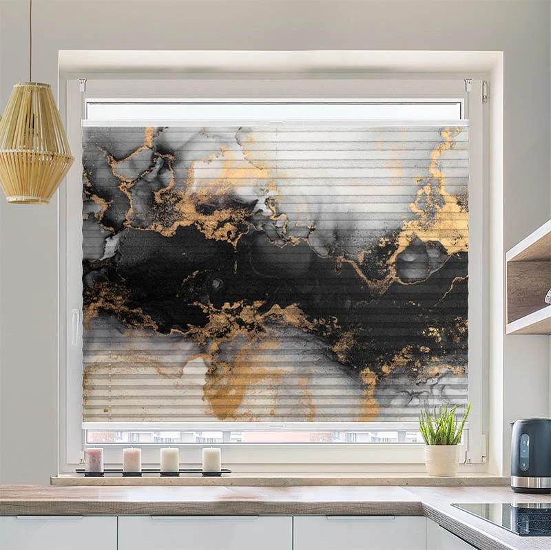 Wabenplissee Motiv "Abstrakt Marmor Schwarz Gold"