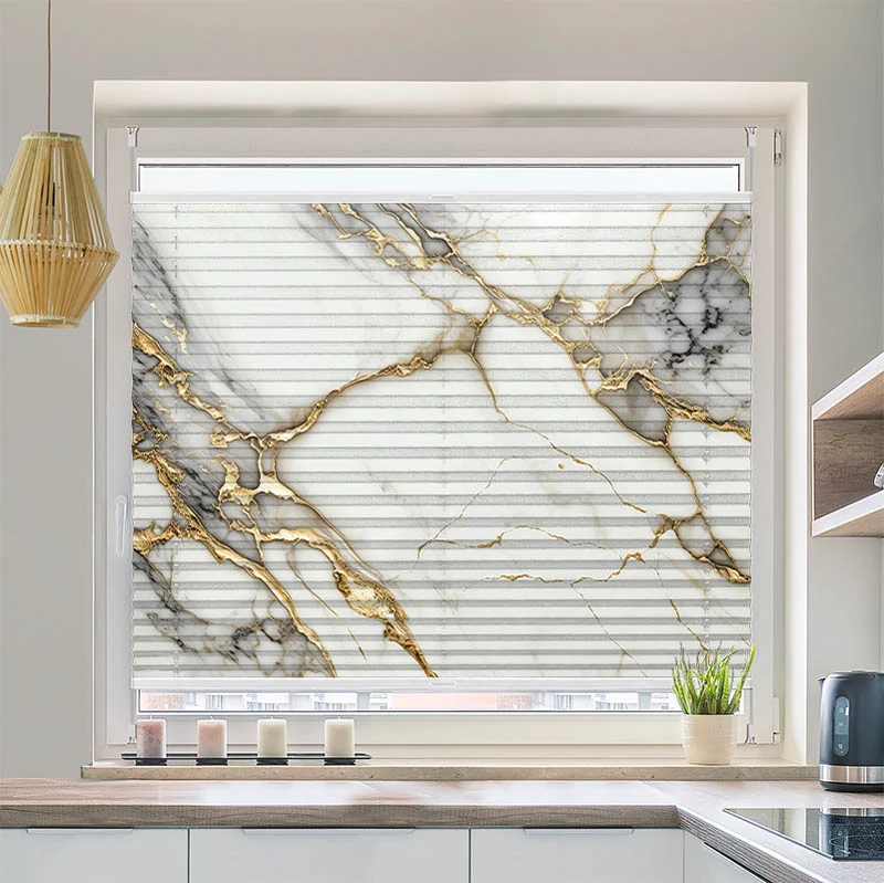 Wabenplissee Motiv "Gold Weiss Marmoriert"