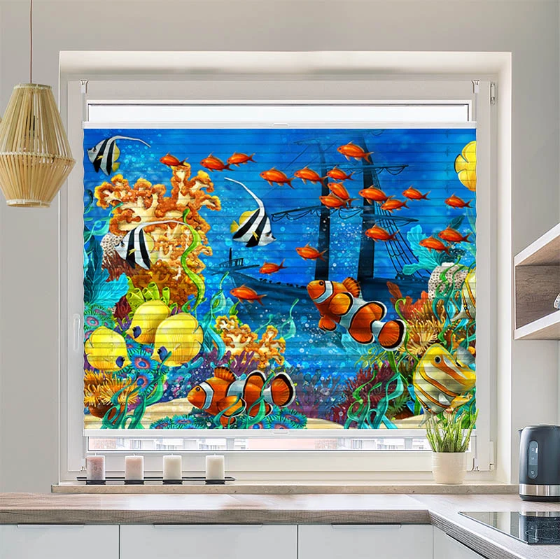 Wabenplissee Motiv "Fische Kindermotiv"