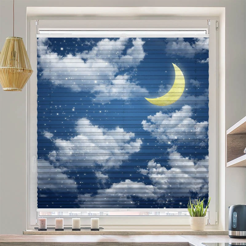 Wabenplissee Motiv "Halbmond Himmel Nacht"