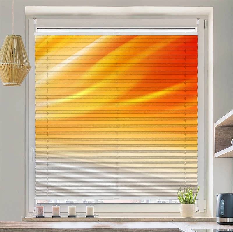 Wabenplissee Motiv "Wellen Orange Grau"