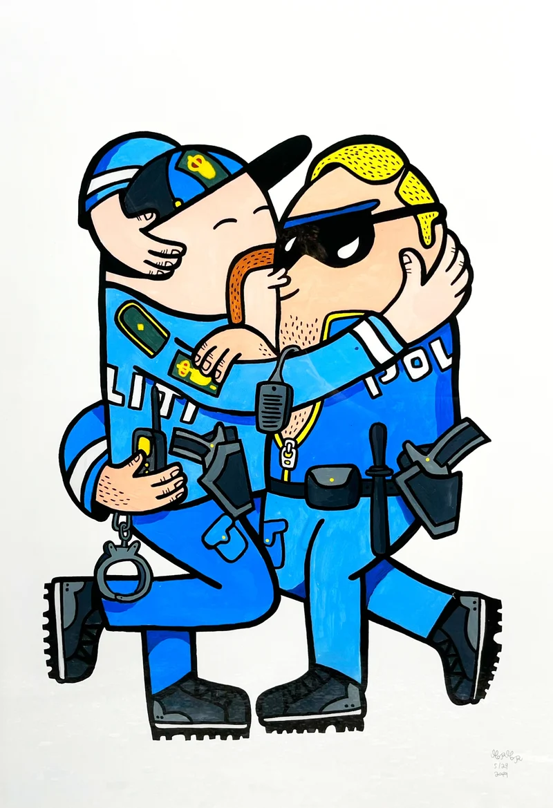 Kissing Cops - 100x70 cm 👮‍♂️