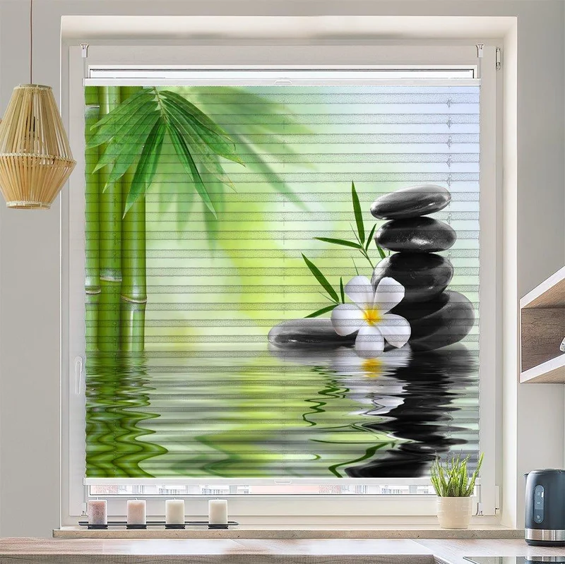 Wabenplissee Motiv "Frangipani Bambus Steine"