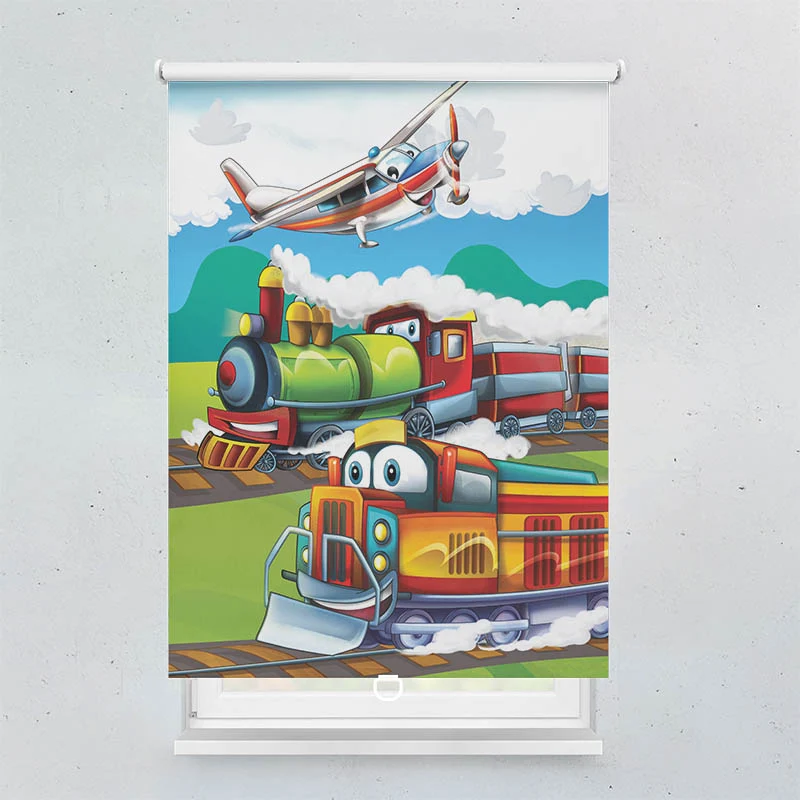 Springrollo Motiv "Eisenbahn und Flugzeug"