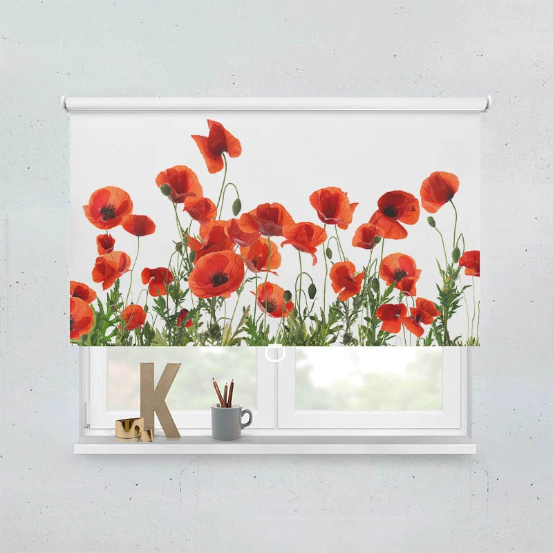 Springrollo Motiv "Mohnblumen Weisser Hintergrund"