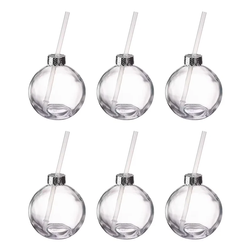 SANTA'S BUBBLE Glaskugel mit Trinkhalm 6er-Set