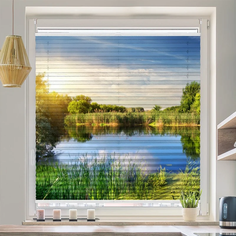 Wabenplissee Motiv "Idyllischer Waldsee"