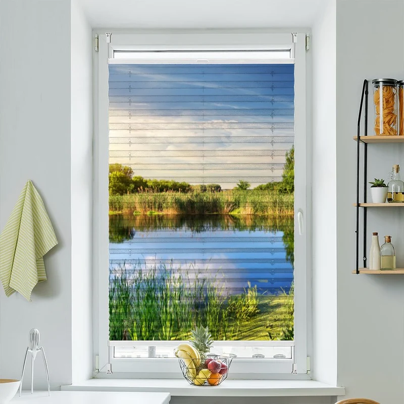 Wabenplissee Motiv "Idyllischer Waldsee"
