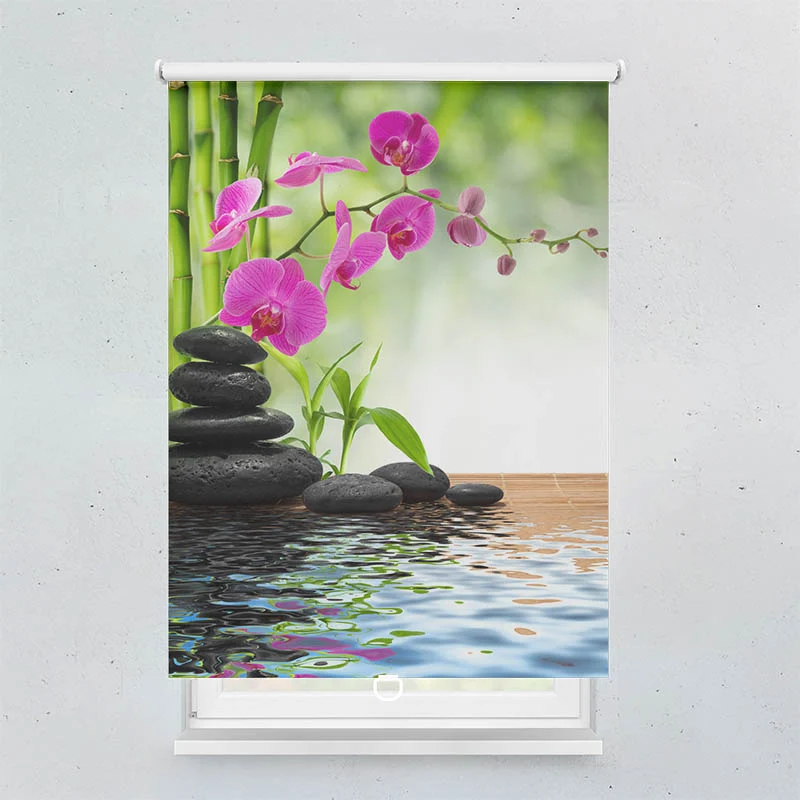 Springrollo Motiv "Schwarze Steine Orchidee"