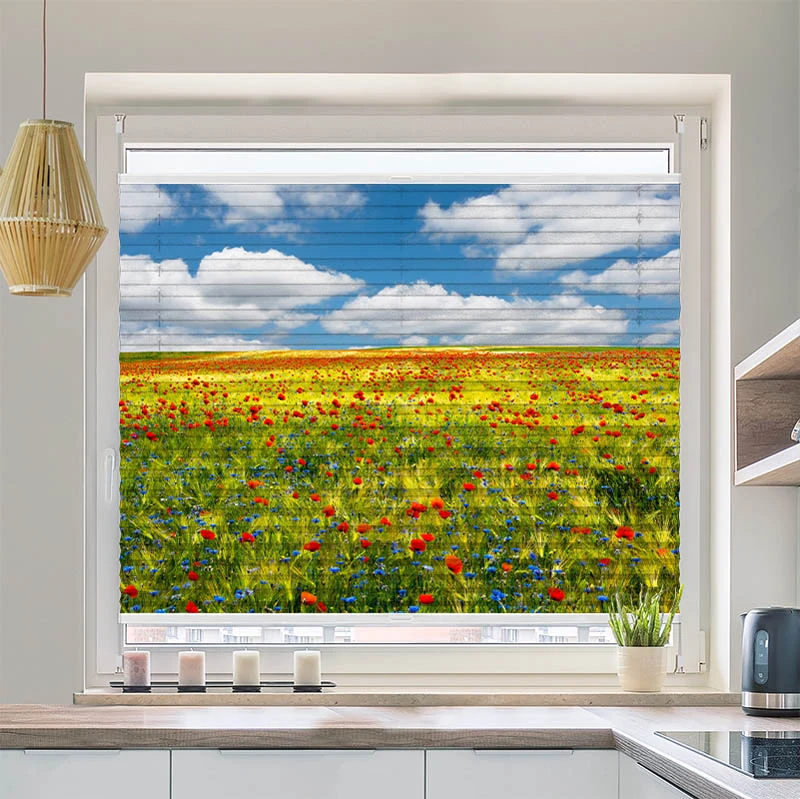 Wabenplissee Motiv "Kornfeld Mohnblumen Feld"