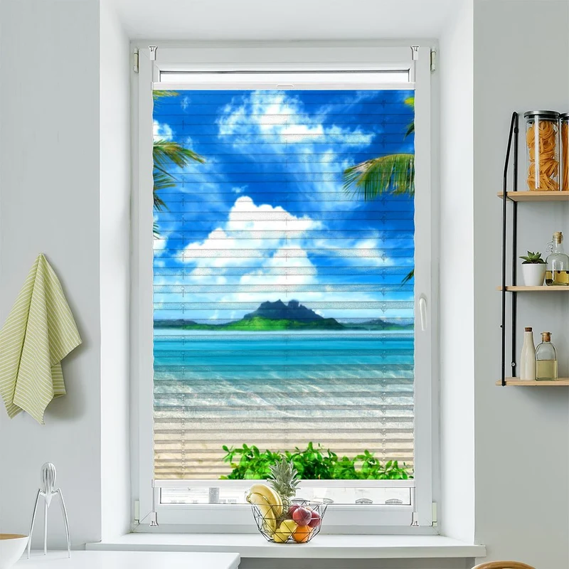 Wabenplissee Motiv "Palmen Insel Meer"