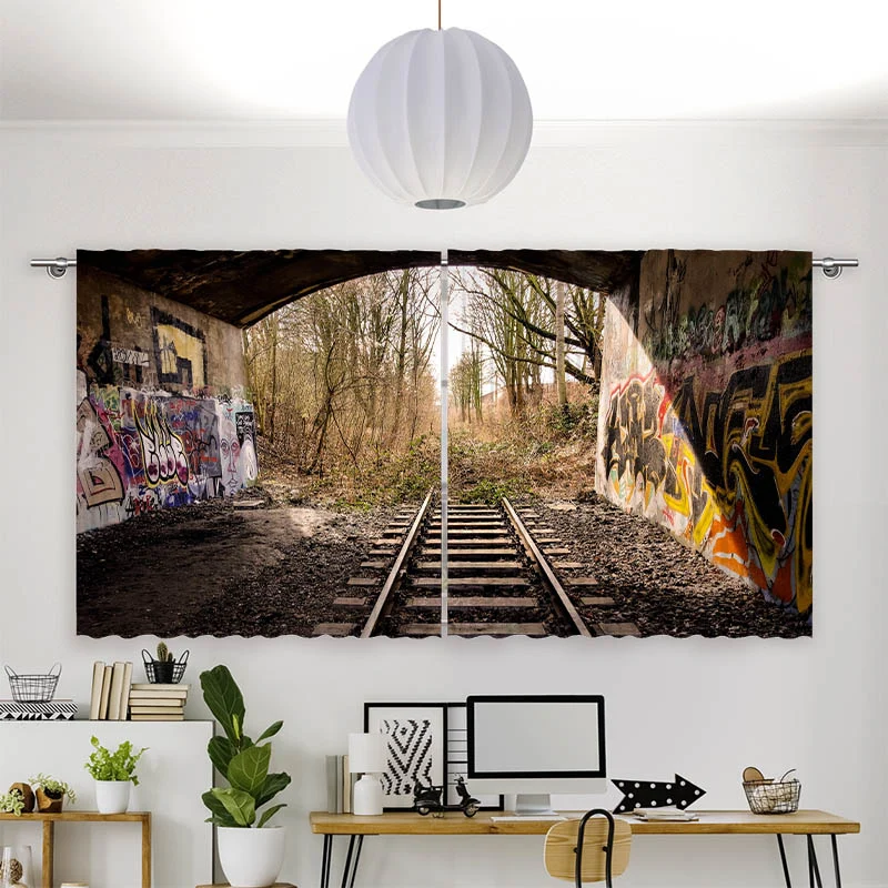 Vorhang Motiv "Bahnschienen Endstation"