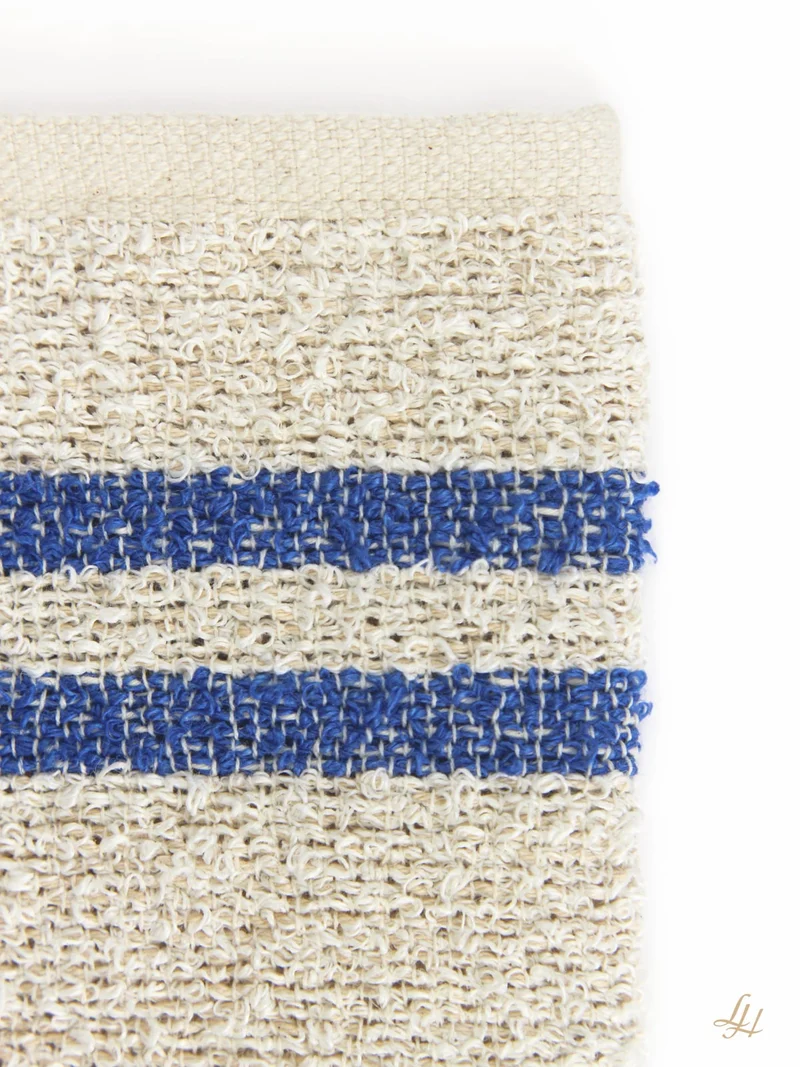 Waschhandschuh aus Leinenfrotté-Cremeweiß mit Farbstreifen