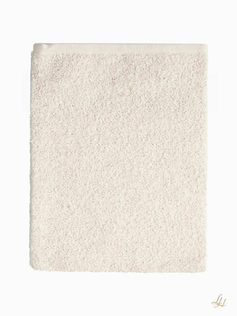 Waschhandschuh aus Leinenfrotté-Cremeweiß mit Farbstreifen
